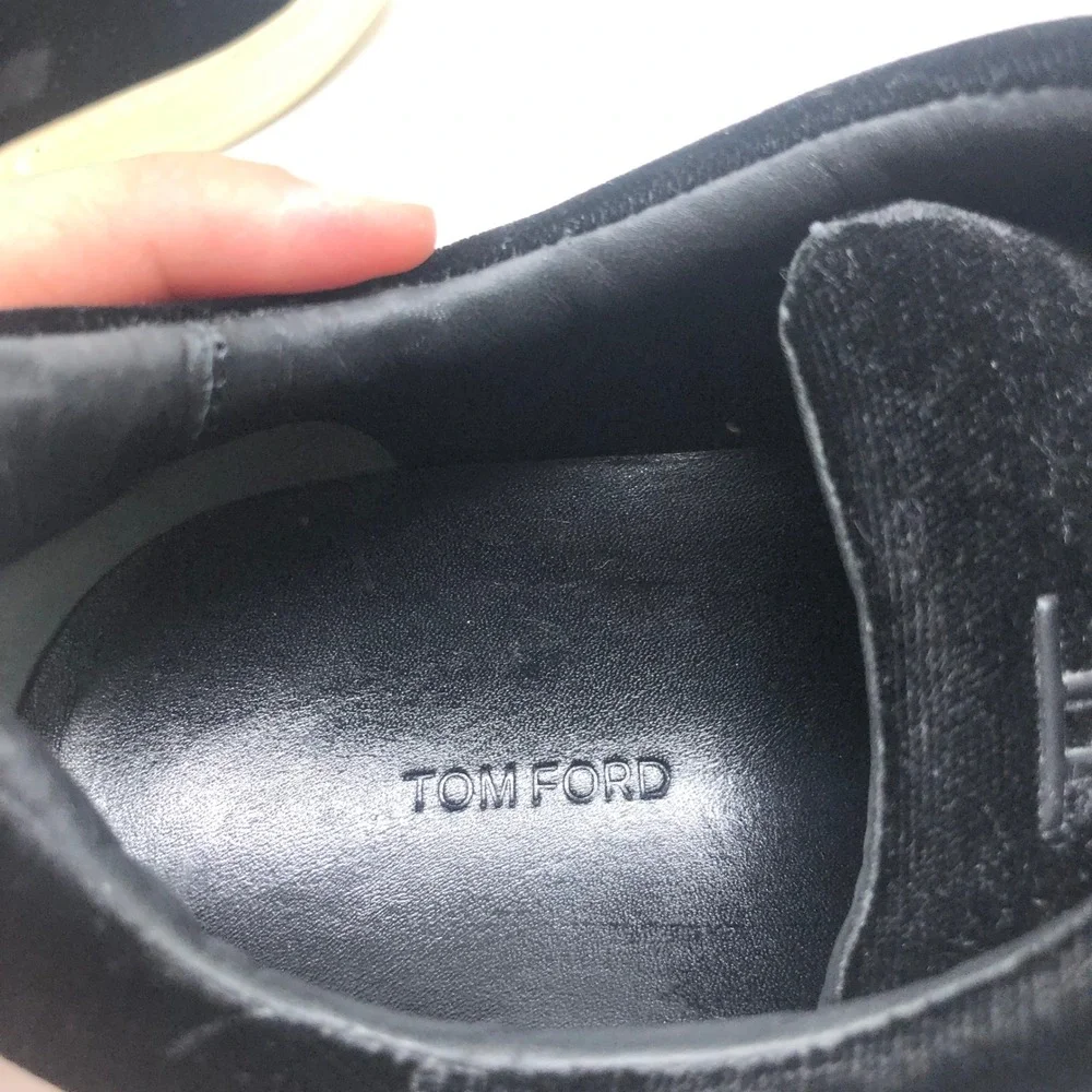Tom‎ Ford Velvet Sneakers Mens 8 Black Low Top J0874T Made in Italy